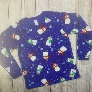 Snowman Print Kids Long Sleeve Shirt - Blue